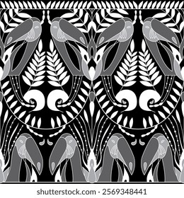 Tropical pattern with palm and bird black