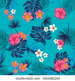 Tropical pattern. palm, flowers and nice colors