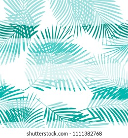 Tropical pattern, palm leaves floral jungle background. Exotic plant on stripes illustration. Summer nature print. Leaves of palm tree on paint lines. seamless vector