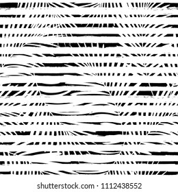 Tropical pattern, palm leaves seamless vector floral background. Exotic plant on stripes print illustration. Summer nature jungle print. Leaves of palm tree on paint lines. ink brush strokes