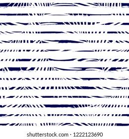 Tropical pattern, palm leaves seamless vector floral background. Exotic plant on stripes print illustration. Summer nature jungle print. Leaves of palm tree on paint lines. ink brush strokes
