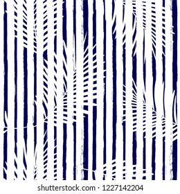Tropical pattern, palm leaves seamless vector floral background. Exotic plant on stripes print illustration. Summer nature jungle print. Leaves of palm tree on paint lines. ink brush strokes