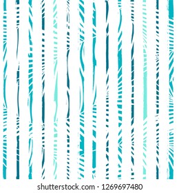 Tropical pattern, palm leaves seamless vector floral background. Exotic plant on sea stripes print illustration. Summer beach jungle print. Leaves of palm tree on paint lines. ink brush strokes