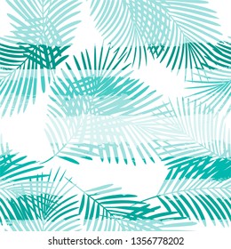 Tropical pattern, palm leaves seamless vector floral background. Exotic plant on stripes print illustration. Summer beach jungle print. Leaves of palm tree on paint lines. ink brush strokes - Vector