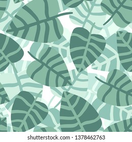 Tropical pattern, palm leaves seamless vector floral background. Exotic plant. Summer nature hand draw jungle print.
