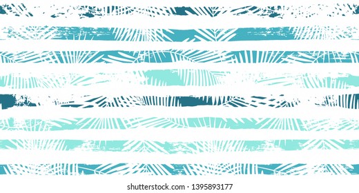 Tropical pattern, palm leaves seamless vector floral background. Exotic plant on stripes print illustration. Summer nature jungle print. Leaves of palm tree on paint lines. ink brush strokes