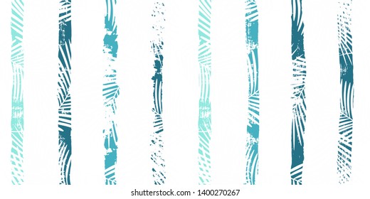Tropical pattern, palm leaves seamless vector floral background. Exotic plant on stripes print illustration. Summer nature jungle print. Leaves of palm tree on paint lines. ink brush strokes