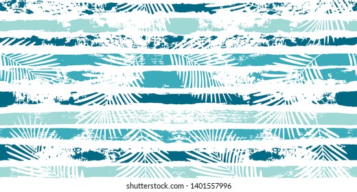 Tropical pattern, palm leaves seamless vector floral background. Exotic plant on stripes print illustration. Summer nature jungle print. Leaves of palm tree on paint lines. ink brush strokes