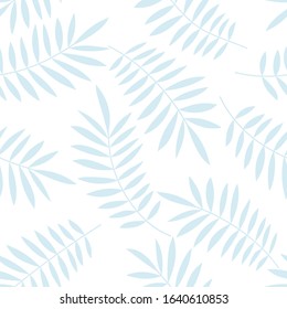 Tropical pattern, palm leaves seamless vector floral background. Exotic plant print illustration. Summer light blue jungle print. Leaves of palm tree paint.