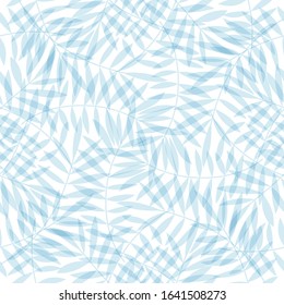 Tropical pattern, palm leaves seamless vector floral background. Exotic plant print illustration. Summer light blue jungle print. Leaves of palm tree paint.