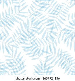 Tropical pattern, palm leaves seamless vector floral background. Exotic plant print illustration. Summer light blue jungle print. Leaves of palm tree paint.