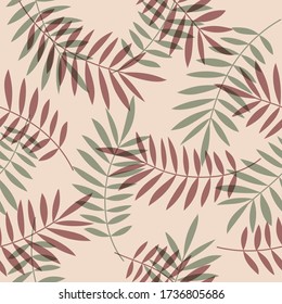 Tropical pattern, palm leaves seamless vector floral background. Exotic plant leaf print illustration. Summer blue jungle print. Leaves of palm tree on paint lines.