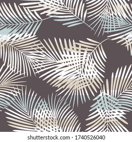 Tropical pattern, palm leaves seamless vector floral background. Exotic plant on stripes. spring nature jungle print. Leaves of palm tree on paint lines. ink brush strokes.
