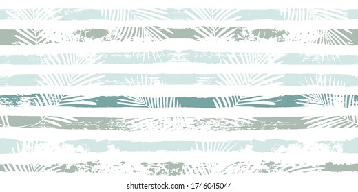 Tropical pattern, palm leaves seamless vector floral background. Exotic plant on stripes. spring nature jungle print. Leaves of palm tree on paint lines. ink brush strokes.