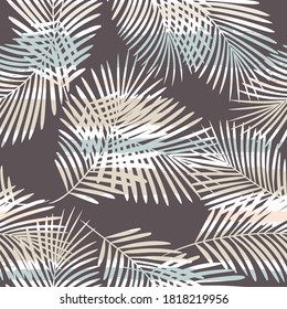 Tropical pattern, palm leaves seamless vector floral background. Exotic plant on stripes. spring nature jungle print. Leaves of palm tree on paint lines. ink brush strokes.