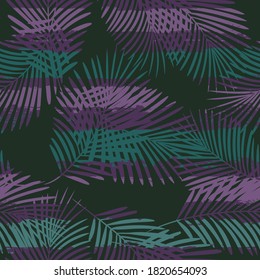 Tropical pattern, palm leaves seamless vector floral background. Exotic plant on stripes. spring nature jungle print. Leaves of palm tree on paint lines. ink brush strokes.