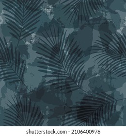 Tropical pattern, palm leaves seamless vector background. Exotic plant on watercolor stains artistic jungle print. Leaves of palm tree. brush texture