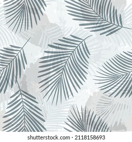 Tropical pattern, palm leaves seamless vector background. Exotic plant on watercolor stains jungle print. 
