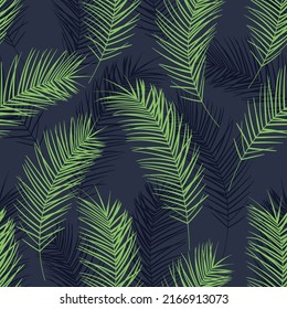 Tropical pattern, palm leaves seamless vector background. Exotic plant jungle print. Leaves of palm tree.