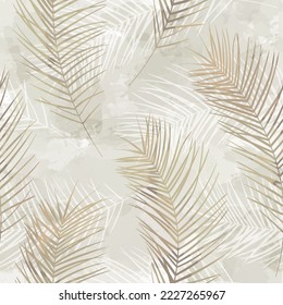 Tropical pattern, palm leaves seamless vector background. exotic plant on watercolor stains artistic jungle print. Leaves of palm tree. brush texture