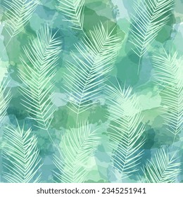 Tropical pattern, palm leaves seamless vector background. Watercolor leaves exotic jungle print 