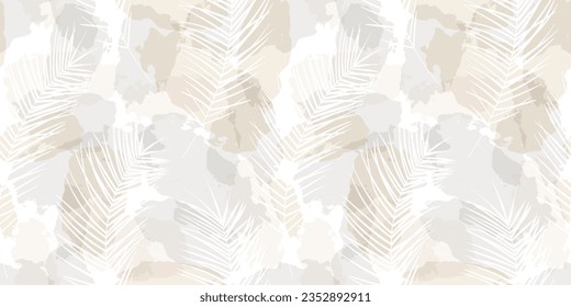 Tropical pattern, palm leaves seamless vector background. Watercolor leaves exotic jungle print 