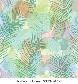 Tropical pattern, palm leaves seamless vector background. Watercolor leaves exotic jungle print 
