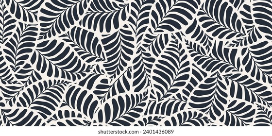 Tropical pattern, palm leaves seamless vector floral background. Exotic plant. monochrome Jungle geometric seamless pattern.