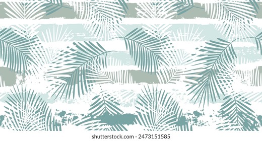 Tropisches Muster, Palmblätter nahtlose Vektorgrafik Hintergrund. Exotische Pflanze auf Streifen. Frühling Natur Dschungel Print. Blätter der Palme auf Farblinien.