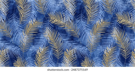 Tropical pattern, palm leaves seamless vector background. Exotic plant on watercolor stains jungle print. Leaves of palm tree. - Powered by Shutterstock - Get 15% off with code: PIKWIZARD15