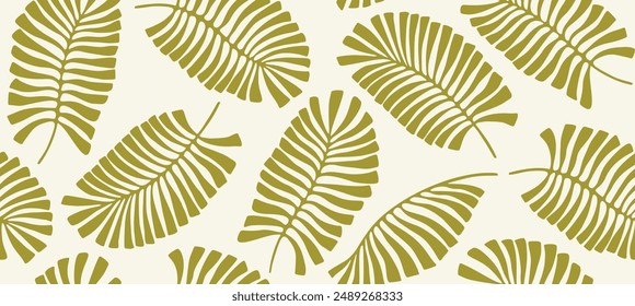Tropical pattern, palm leaves seamless vector floral background. Exotic plant. monochrome Jungle geometric seamless pattern.