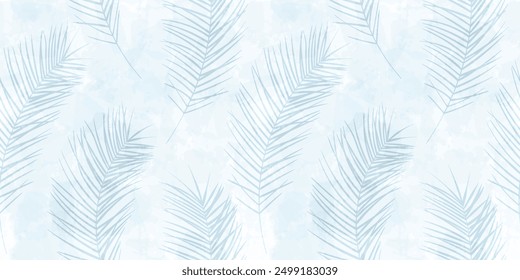 Tropical pattern, palm leaves seamless vector background. Exotic plant watercolor jungle print. Leaves of palm tree. Flying feathers