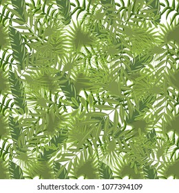 Padrão tropical palma verão verde palma folhas fundo preto. Vetor exótico sem emenda projeto padrão natureza havaí têxtil. Ilustração tropical. Folhagem de folha de selva.