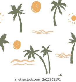 Tropical pattern, palm trees sketch, doodle illustration, vector, hand drawn, monochrome