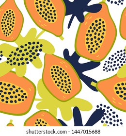 Tropical pattern with papaya isolated on white background. Ornament for textile and wrapping paper.