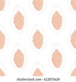 Tropical pattern with papaya.Seamless vector print with exotic fruit.Colorful summer textile texture