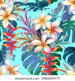 Tropical pattern. Paradise plants and flowers. Hawaiian pattern. Exotic, tropics