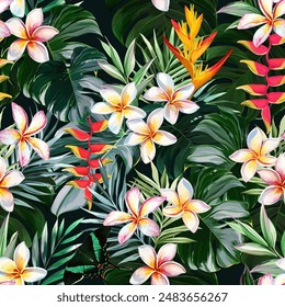 Tropical pattern. Paradise plants and flowers. Hawaiian pattern. Exotic, tropics