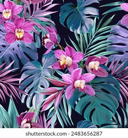 Tropical pattern. Paradise plants and flowers. Hawaiian pattern. Exotic, tropics