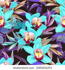 Patrón tropical. Plantas y flores del paraíso. Patrón hawaiano. Exótico, tropical