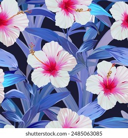 Patrón tropical. Plantas y flores del paraíso. Patrón hawaiano. Exótico, tropical