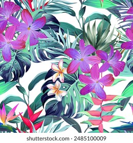 Tropical pattern. Paradise plants and flowers. Hawaiian pattern. Exotic, tropics