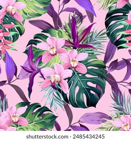Tropical pattern. Paradise plants and flowers. Hawaiian pattern. Exotic, tropics