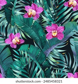 Tropical pattern. Paradise plants and flowers. Hawaiian pattern. Exotic, tropics