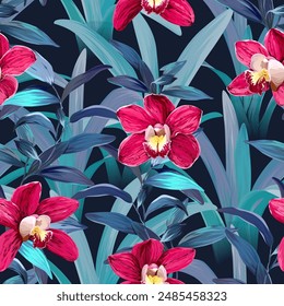 Tropical pattern. Paradise plants and flowers. Hawaiian pattern. Exotic, tropics