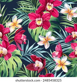 Tropical pattern. Paradise plants and flowers. Hawaiian pattern. Exotic, tropics