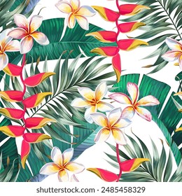 Tropical pattern. Paradise plants and flowers. Hawaiian pattern. Exotic, tropics