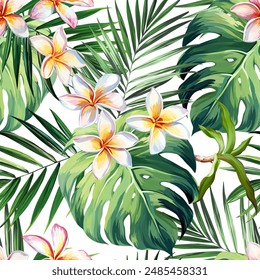 Tropical pattern. Paradise plants and flowers. Hawaiian pattern. Exotic, tropics