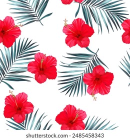 Tropical pattern. Paradise plants and flowers. Hawaiian pattern. Exotic, tropics