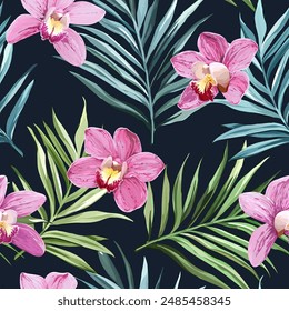 Tropical pattern. Paradise plants and flowers. Hawaiian pattern. Exotic, tropics